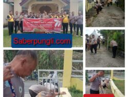 Sambut Hari Bhayangkara ke-77 tahun Polsek Tanah Jawa Gelar Bulan Bakti Polri Presisi Dengan Membersihkan Rumah Ibadah