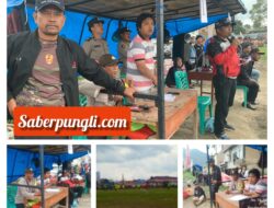 Kapolsek Saribudolok dan Personil Lakukan Pengamanan Turnamen Sepakbola Piala Junimart Girsang Cup ll 2023